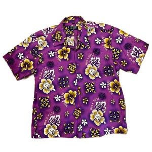 Hawaiian Style Fiji Purple Floral Shirt with Turtles